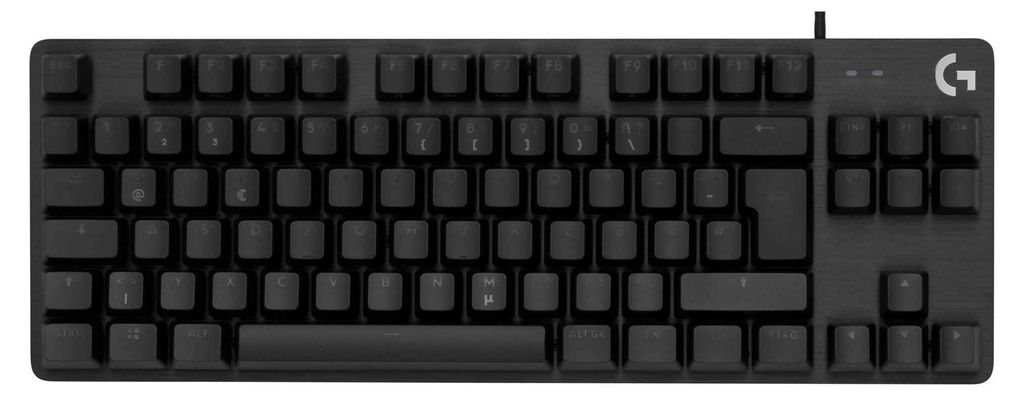 A top-down view of a black Logitech G413 TKL gaming keyboard.