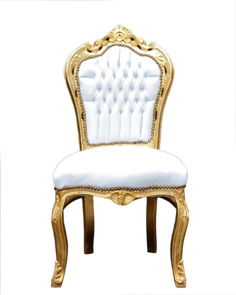 Casa Padrino Barock Esszimmer Stuhl Weiß / Gold - Möbel Produktbild 