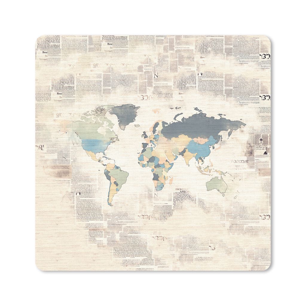 MuchoWow Mauspad Mousepad Weltkarte - Farben - Zeitungspapier 20x20 cm - Mousepads - Maus Mat - Pad - Mausunterlage - Desk Mat - Bureauartikeln
