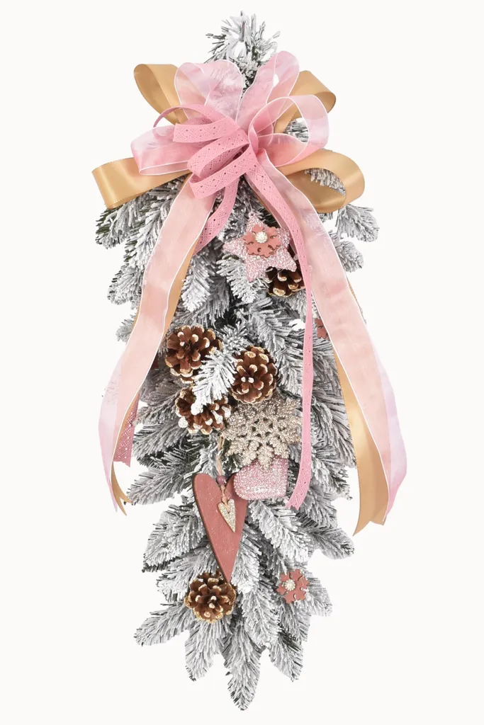 Piquet Décoratif de Noël 60 cm Rose et Champagne Style Pastel Chic