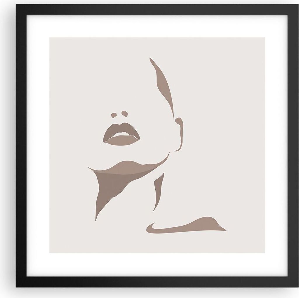 Gerahmtes Poster - Schwarzer Rahmen - Boho Frau Mund - 40x40 cm - Wand Bild - Wanddeko - Wandbilder - Kunstposter - Wandposter - Bilderrahmen - Bil...