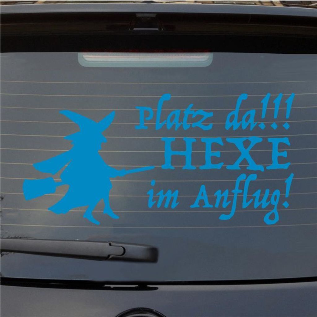 Heckscheibenaufkleber Platz da Hexe im Anflug 55x27 cm Hellblau Auto Aufkleber Sticker