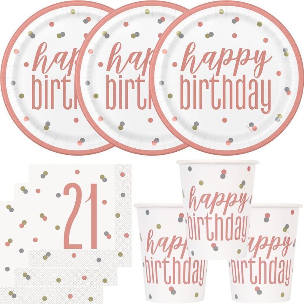 21. Geburtstag Partyset Einweggeschirr roségold 48 tlg. Produktbild 