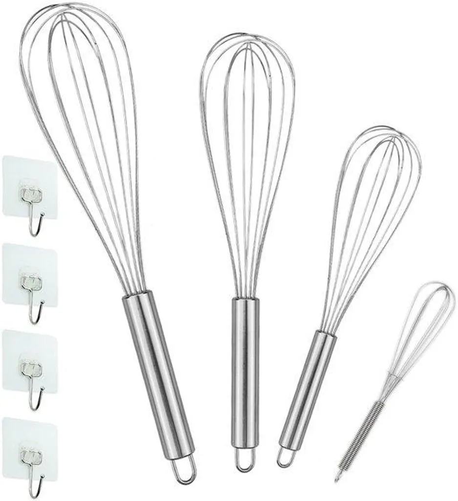 Batteur à main et ustensiles de cuisine en inox argenté (4 pièces)