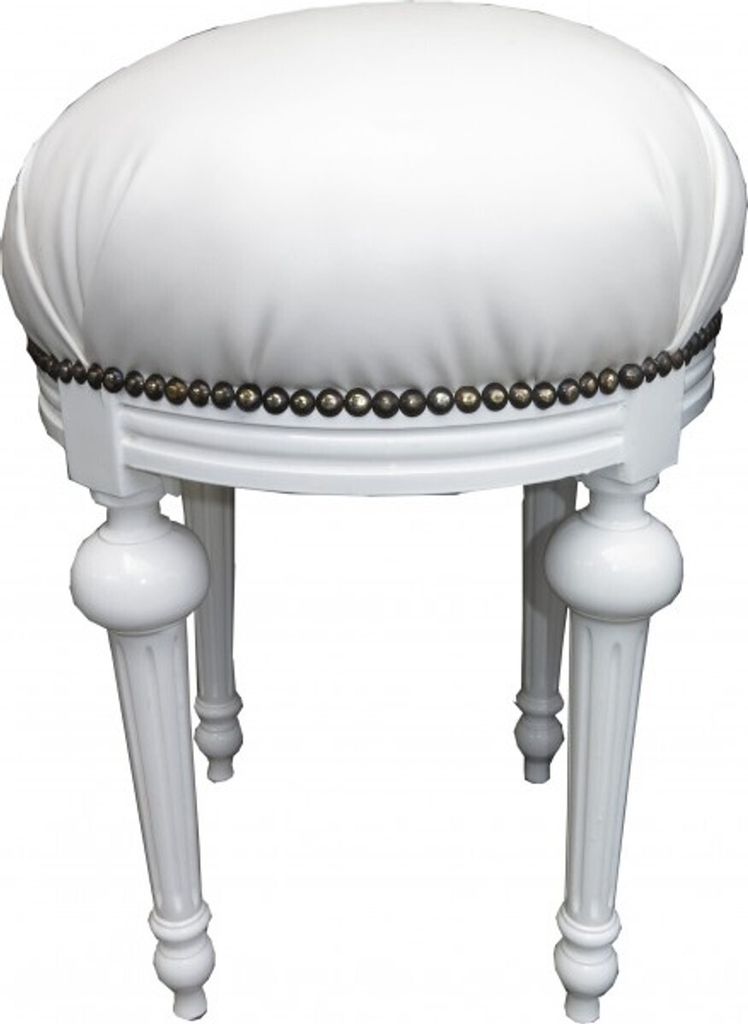 Casa Padrino Barock Sitzhocker - Rundhocker Weiß Lederoptik / Weiß - Barock Hocker Möbel