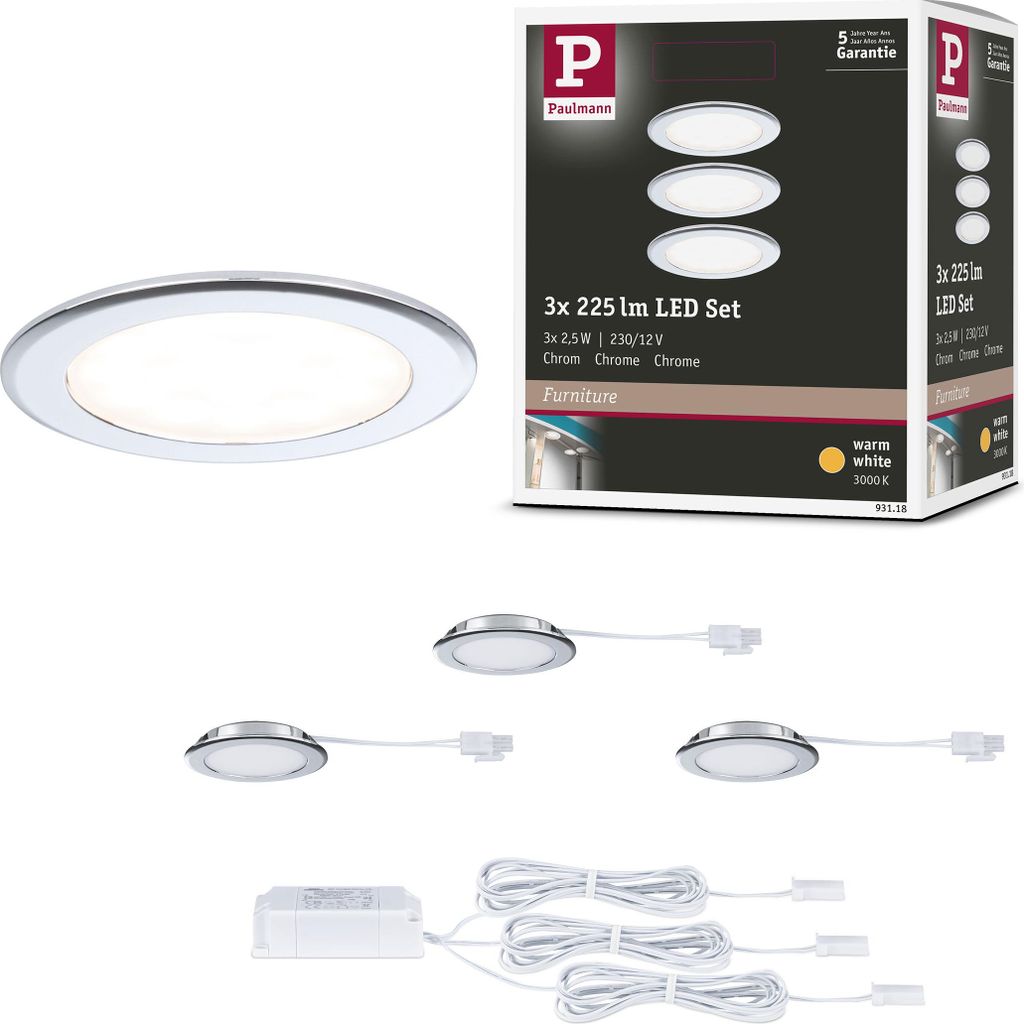 Paulmann LED Möbeleinbauleuchten 3er-Set Produktbild 