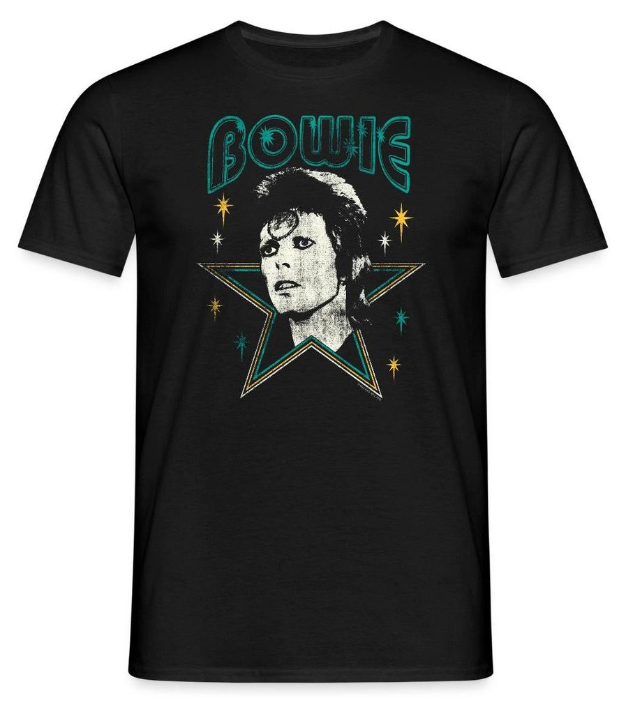 Spreadshirt David Bowie Schriftzug Mit Portrait Und Stern Männer T-Shirt, S, Schwarz