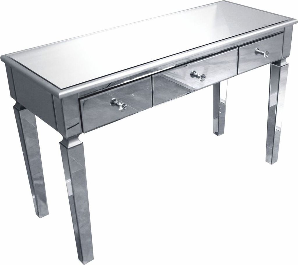 Casa Padrino Luxus Konsole mit 3 Schubladen 120 cm - Verspiegelter Konsolentisch mit Glasplatte