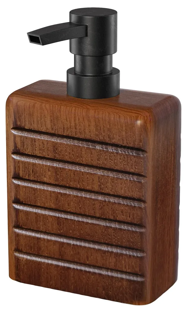 Distributeur de savon bois anti-gaspillage avec pompe noire robuste