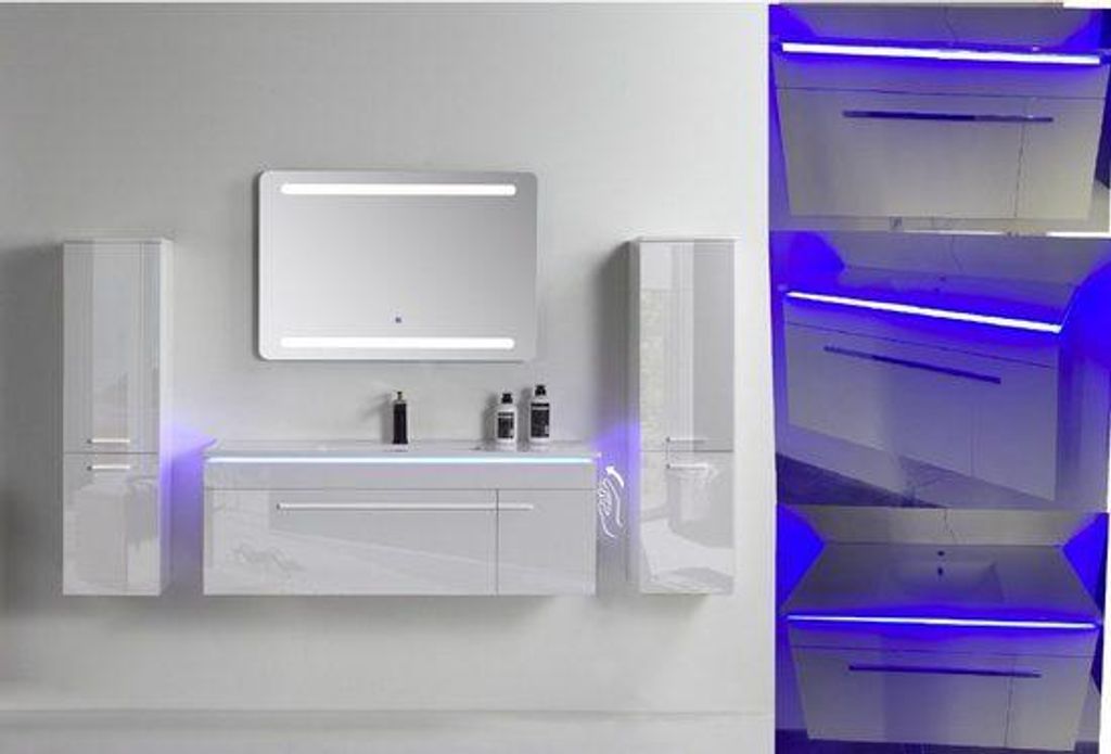 Badmöbelset 120cm Königsblau Weiß Hochglanz LED-Funktion Produktbild 
