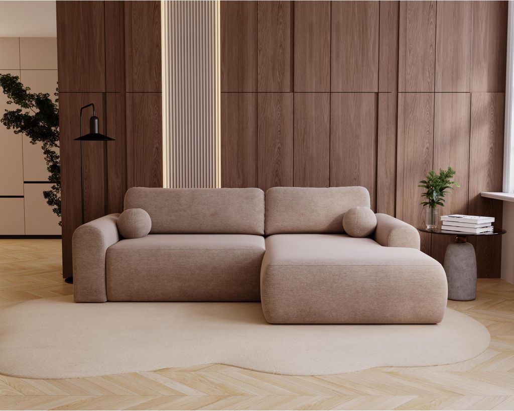 ALBA Ecksofa mit Schlaffunktion - modernes Samt Sofa weich & elegant Couch fürs Wohnzimmer, Farbe: Gelb (Vena 14), Seite: links