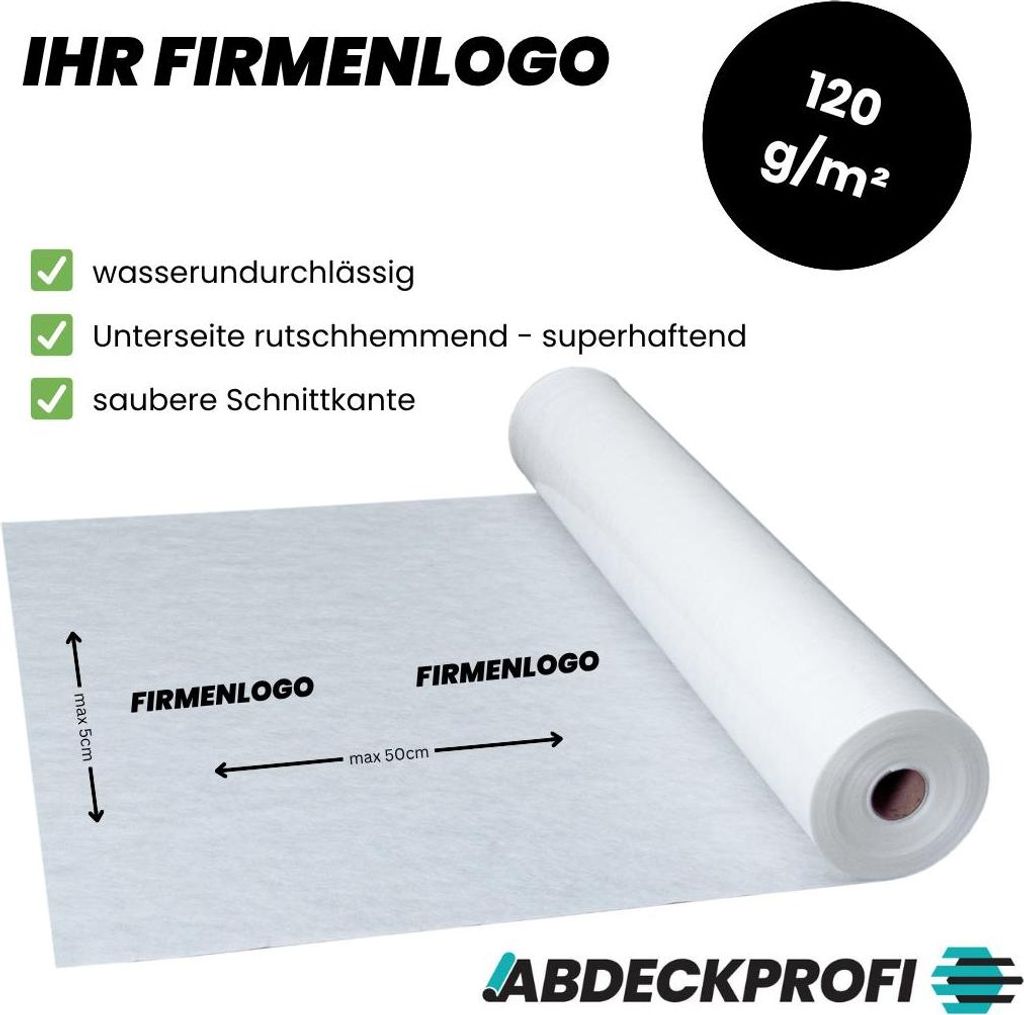 FIRMENLOGO Abdeckvlies selbstklebend – 120 g/m² ab 1 Palettenabnahme