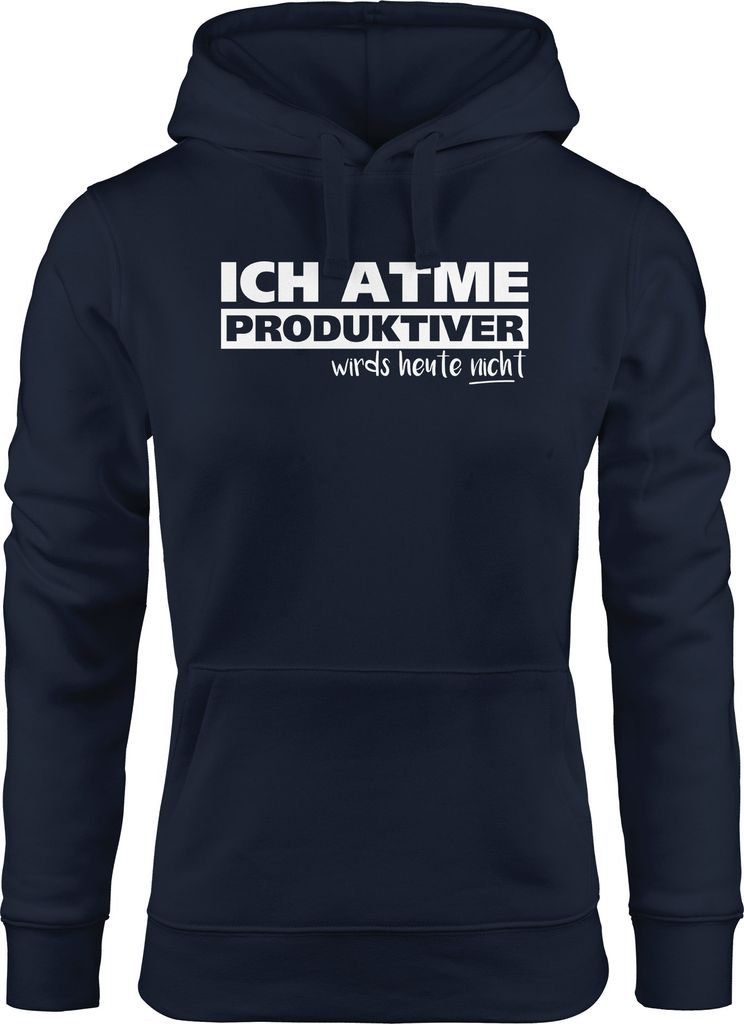 Damen Hoodie mit Spruch Ich atme produktiver wird`s heute nicht Moonworks navy L