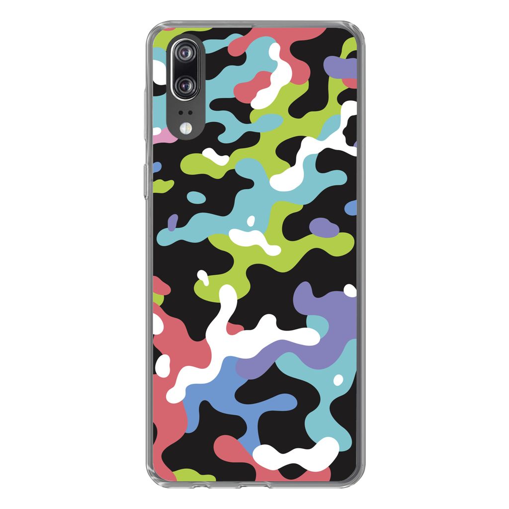 MuchoWow Handyhülle Schutzhülle Hülle für Huawei P20 Buntes Camouflage-Muster Silikon Softcase Handy Hülle - Hardcover