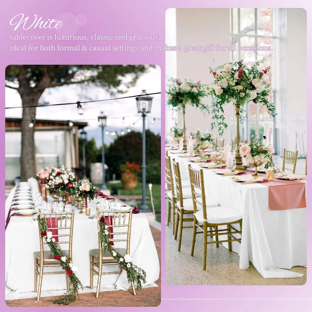 6 Pezzi Tovaglie Bianche Rettangolari 153 x 260 cm, Tovaglie Bianche in Poliestere Impermeabile per Tavolo da 6 Piedi, Tovaglia Rettangolare Lavabile per Feste Matrimoni Buffet Campeggio Ristorante