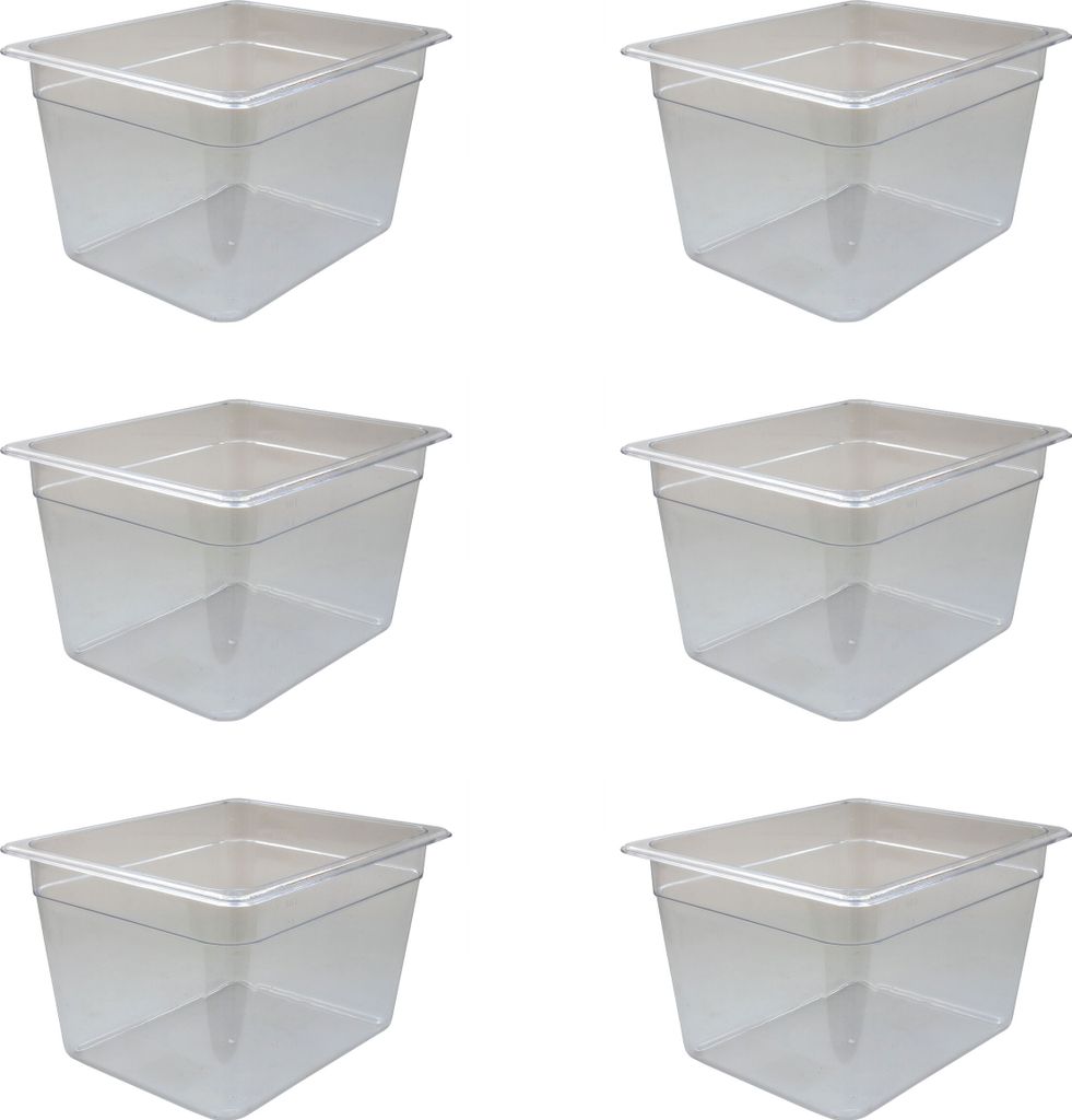 AcMax 6 Stück Polycarbonat GN 1/2 Gastronormbehälter GN-Behälter 12,5 Liter tief 200mm Gastronorm