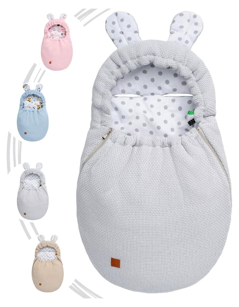 Einschlagdecke für Babyschale Herbst Winter, Baby Fußsack mit Reißverschluss aus 100% Baumwolle GOTS , Strickdecke mit Füllung, universell für...