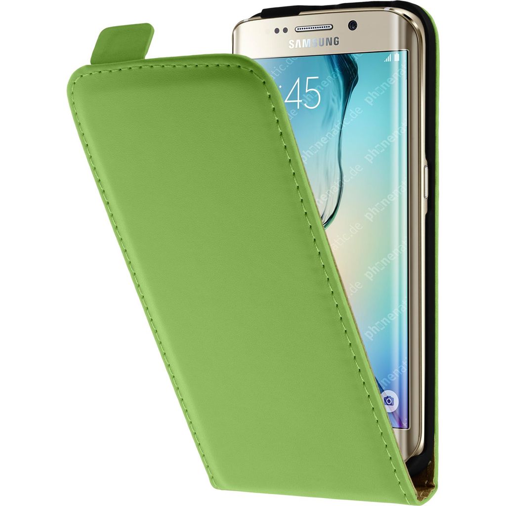 PhoneNatic Kunst-Lederhülle kompatibel mit Samsung Galaxy S6 Edge - Flip-Case grün + flexible Folie