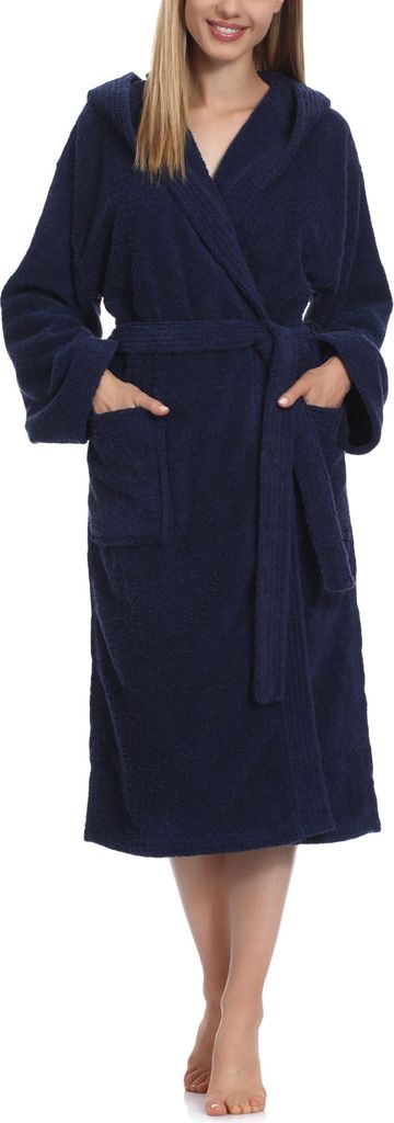 Ladeheid Damen Frottee Bademantel aus 100% Baumwolle LA40-102 (Dunkelblau (D12) (Gramatur 450), XL)
