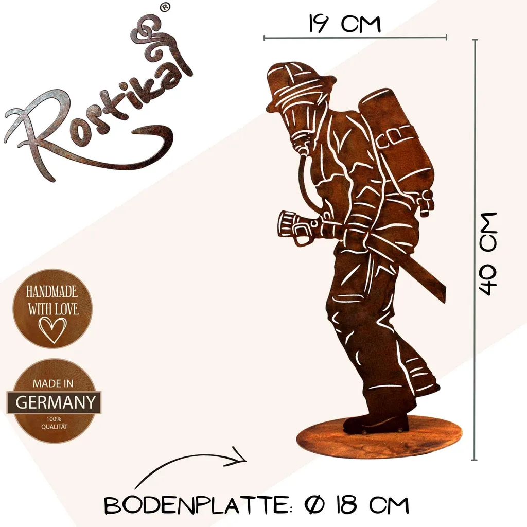 Figurine Pompier 40cm en Rouille Noble Résistant aux Intempéries Déco