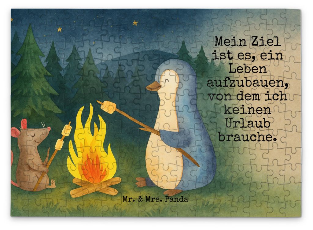 Mr. & Mrs. Panda Puzzle Pinguin Lagerfeuer Design 192 Teile - Weiß - Geschenk, 500, Job, Arbeit, Puzzlespiel, Marshmallows, 2000, 1000, 1500, Maus