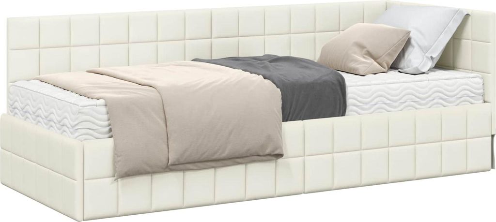 Eckbettgestell mit Matratze mit Kopfteil 2 pcs Creme Samt