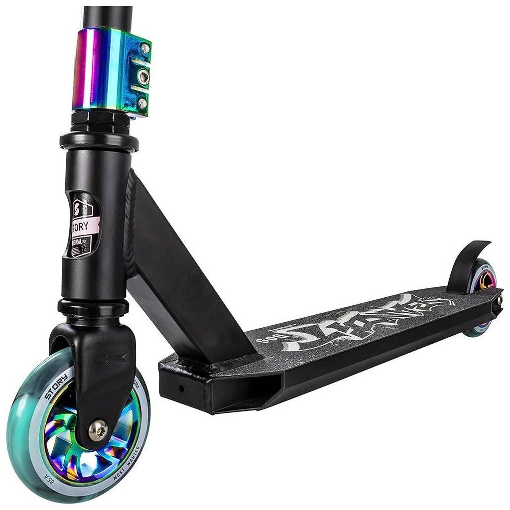 Close-up of a freestyle scooter.