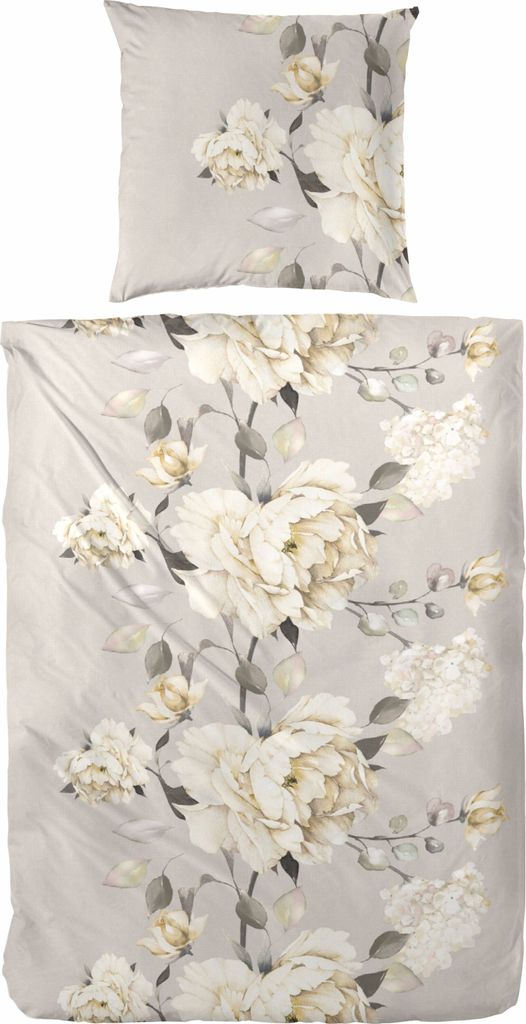 Westminster Feinbiber Bettwäsche 155x220 Blumen Rosen silber natur 173090-81