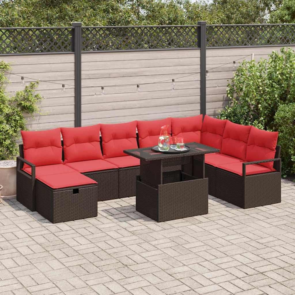 CLORIS Gartensofa-set mit Kissen mit Speicher 9 pcs Poly-Rattan - Gartenmöbelgarnituren CC148