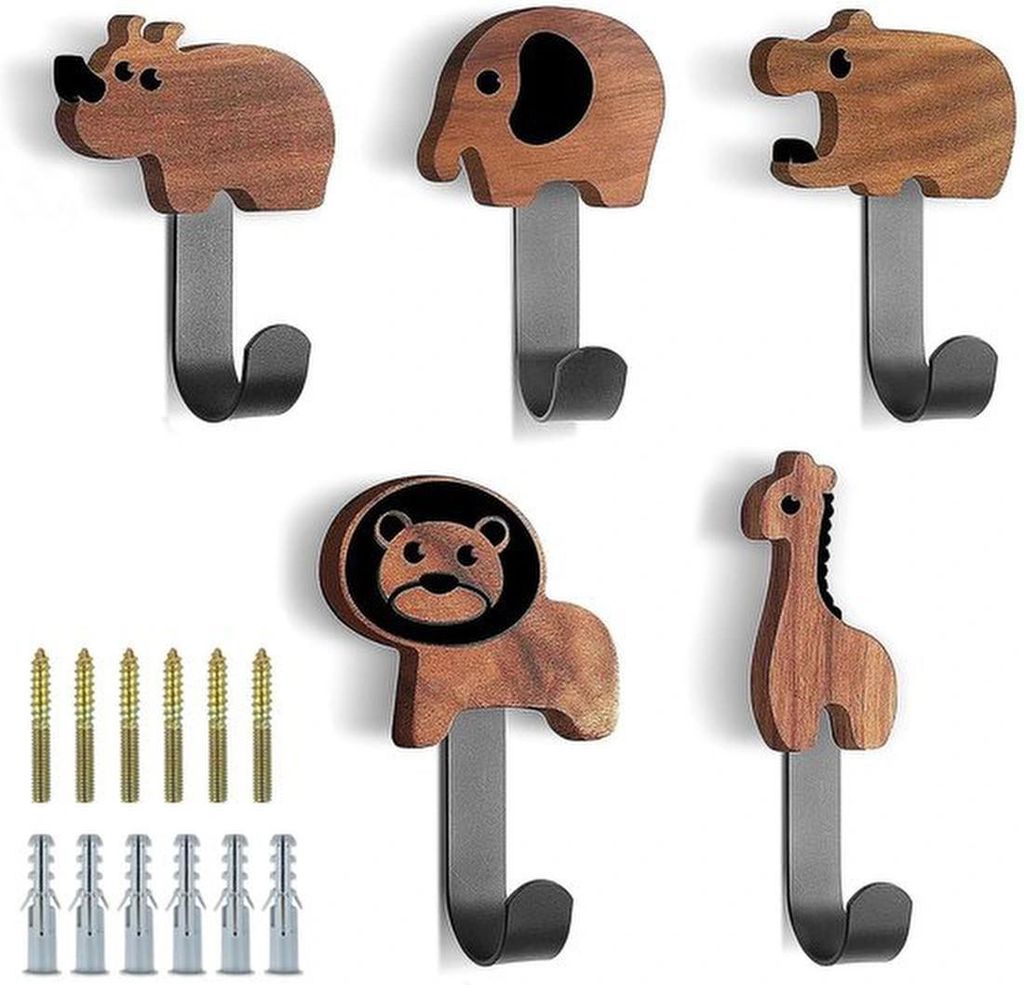Kinderkapstokhaakjes Set in Dierenvorm für Wanddekoration