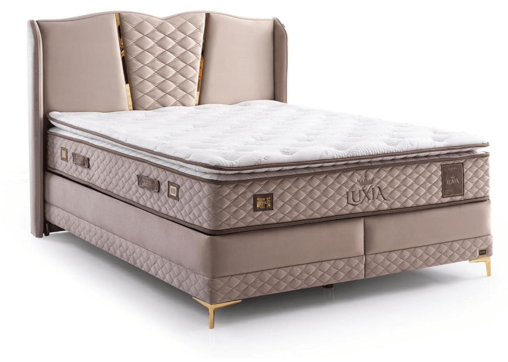 Bambi Boxspringbett 180x200 mit Bettkasten mit Matratzen Luxia Set Stauraum 7-Komfortzonen H5 Beige