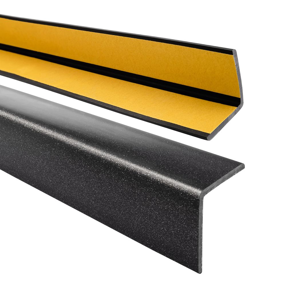 QUEST Winkelprofil Selbstklebend 27x27mm, 2m, PVC Kantenschutzprofil, Winkelleiste für Kanten und Ecken, Flexibel, L-Form, KM, schwarz-silber