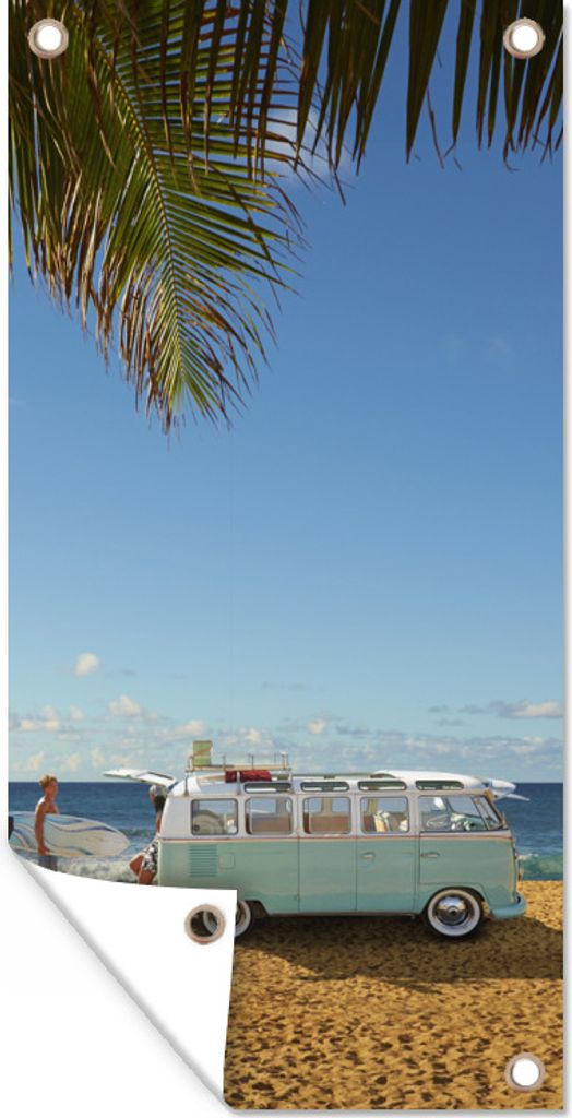 MuchoWow 80x160 cm Outdoor-Poster Gartendeko Sichtschutz Garten Poster für den Garten Strand - Bus - Surfen