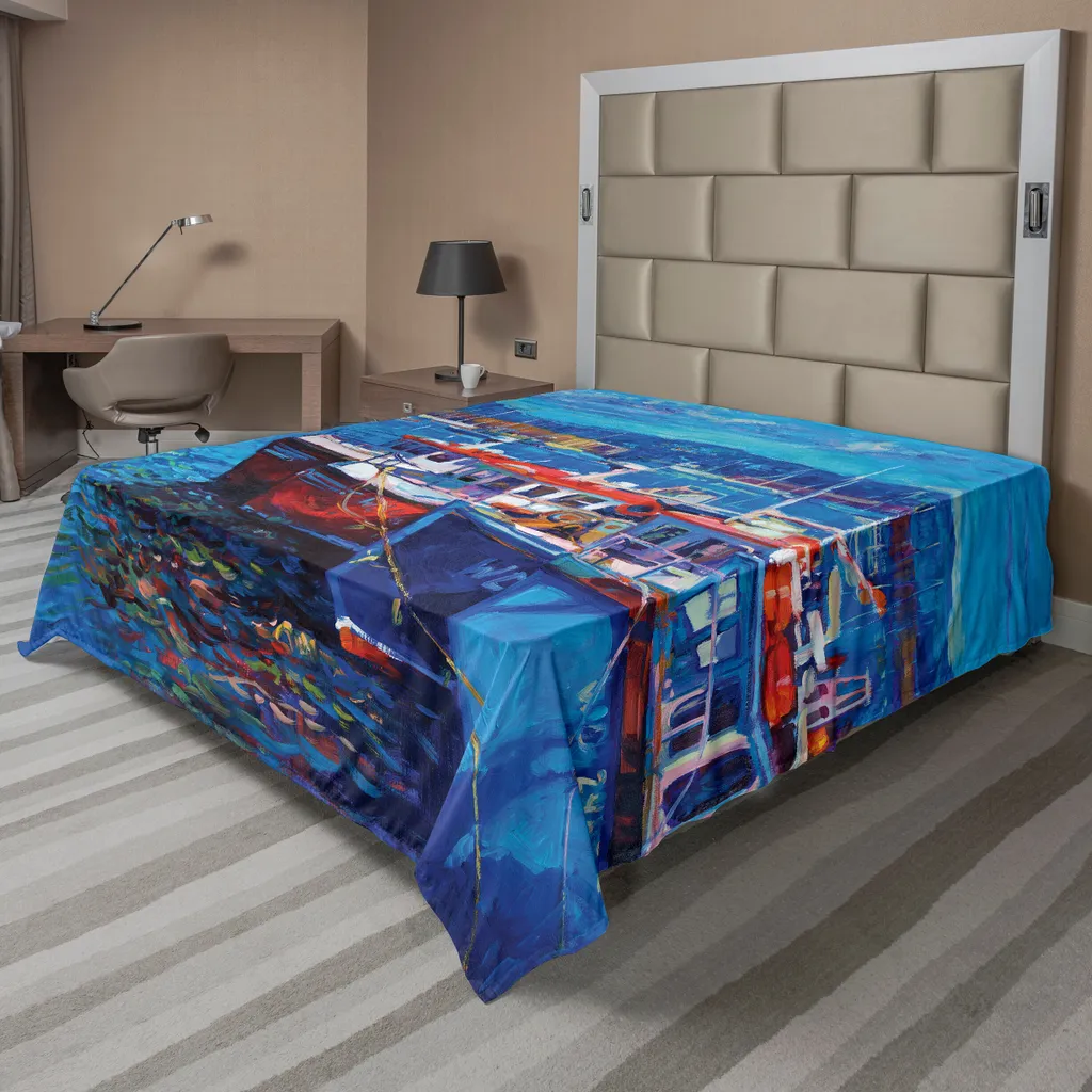 Drap de Lit 266x260 cm Anti-Pli et Doux : Motif Marin Bleu et Rouge