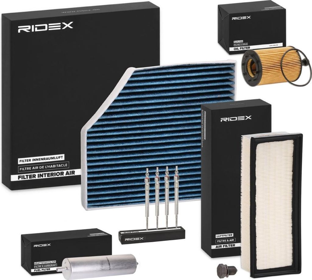 RIDEX Inspektionspaket Filterset für AUDI A4 Avant (8K5, B8) Q5 (8RB) A5 Sportback (8TA) A4 Limousine (8K2, B8) A5 Coupe (8T3) A4 Allroad (8KH, B8)