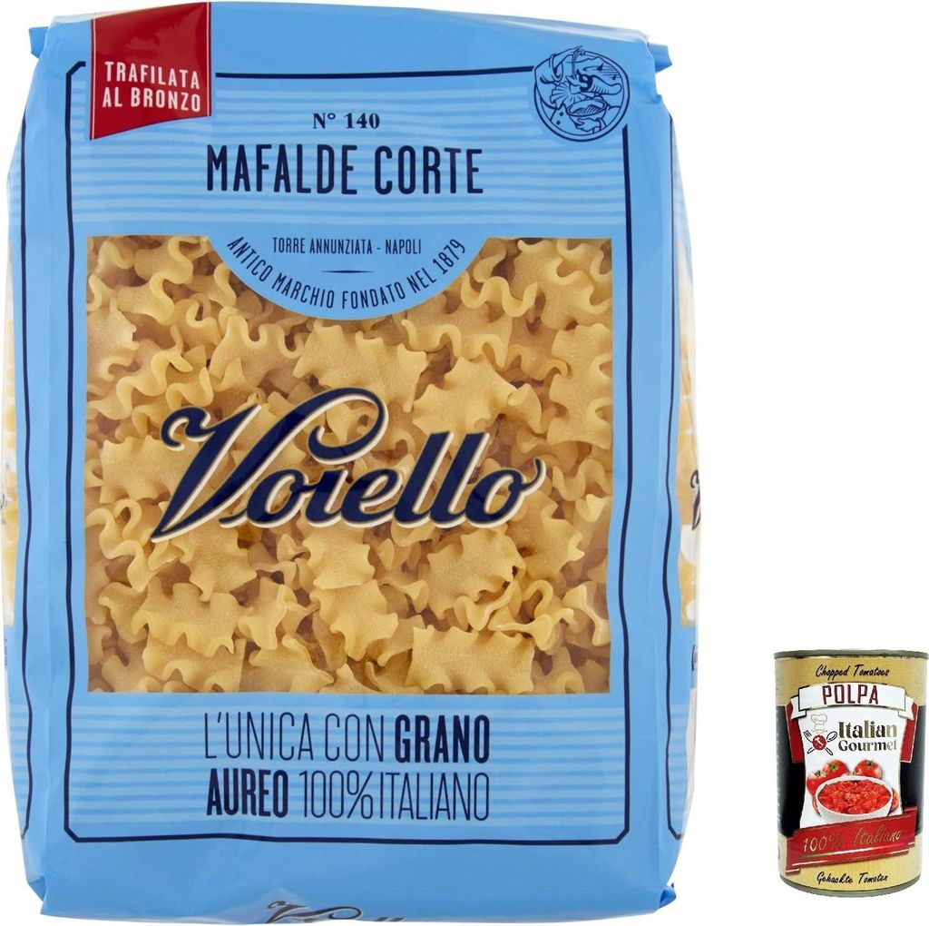 10x Voiello Pasta Mafalda Corta Nudeln 100% italienische N140 500g + Italian Gourmet Polpa 400g
