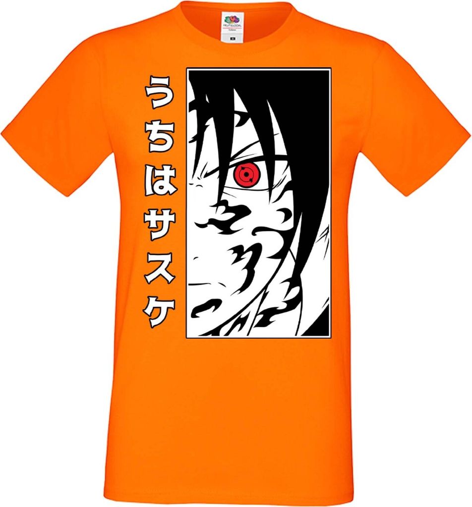 Herren T-Shirt Manga Anime Naruto Sasuke Uchiha 01 Sasuke, Man M / Orange