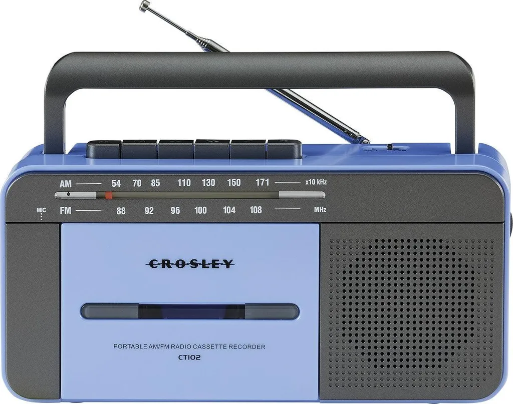 Lecteur de cassettes Crosley CT102A bleu et gris style rétro vintage