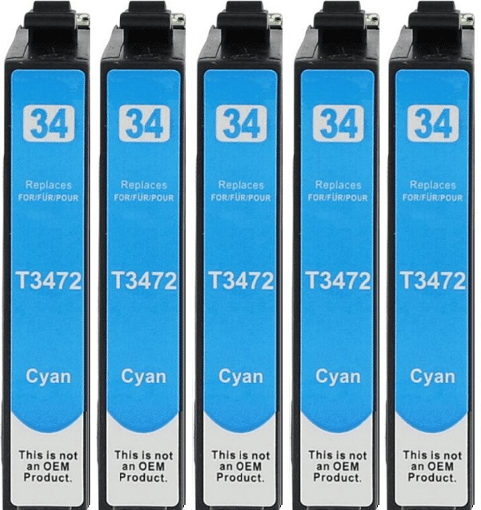 5 kompatible Druckerpatronen T3472, T34XL Cyan für Epson WorkForce Pro WF-3720 DW, WF-3720 DWF, WF-3725 DWF