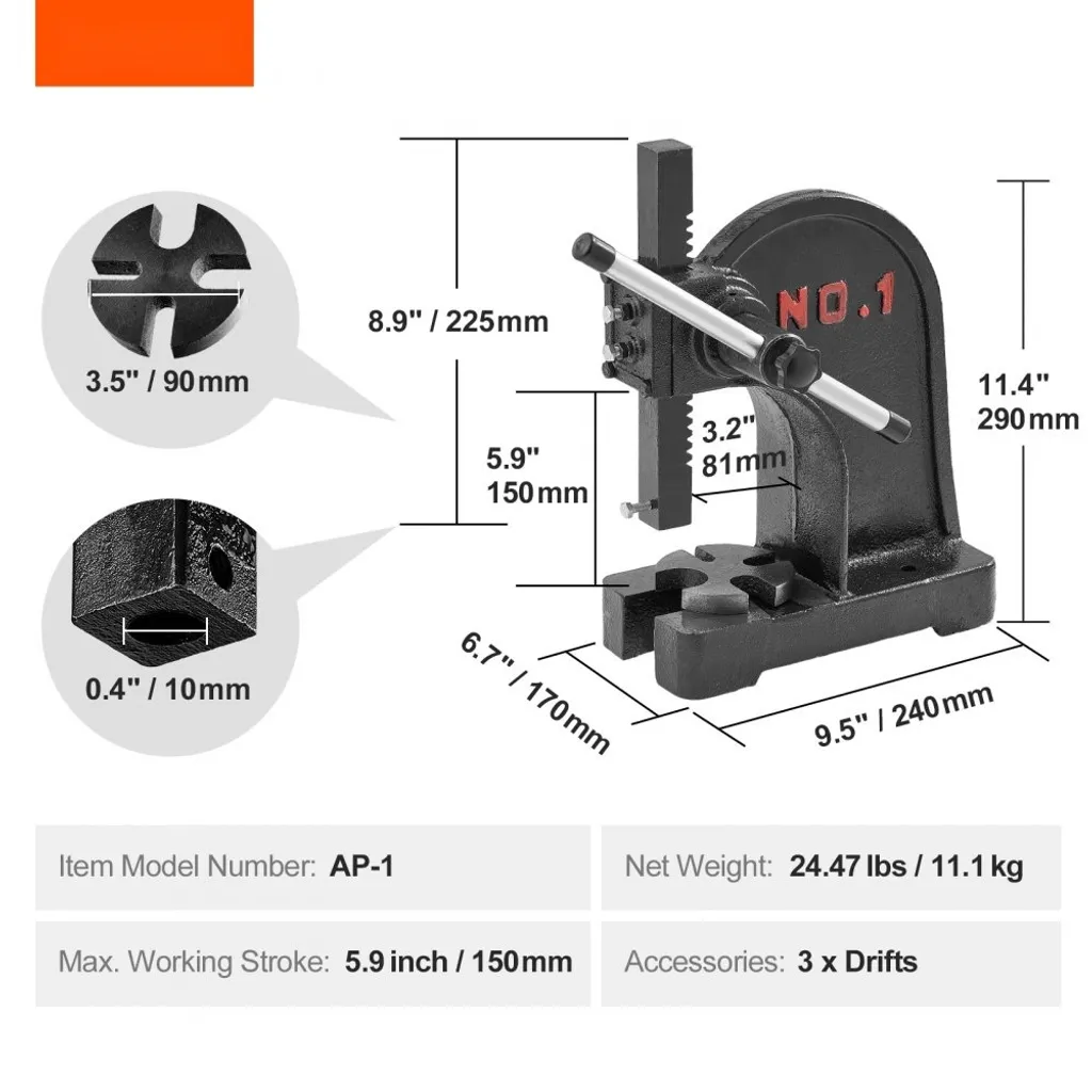 Presse manuelle à crémaillère SM® 1t pour découpage et assemblage Pro