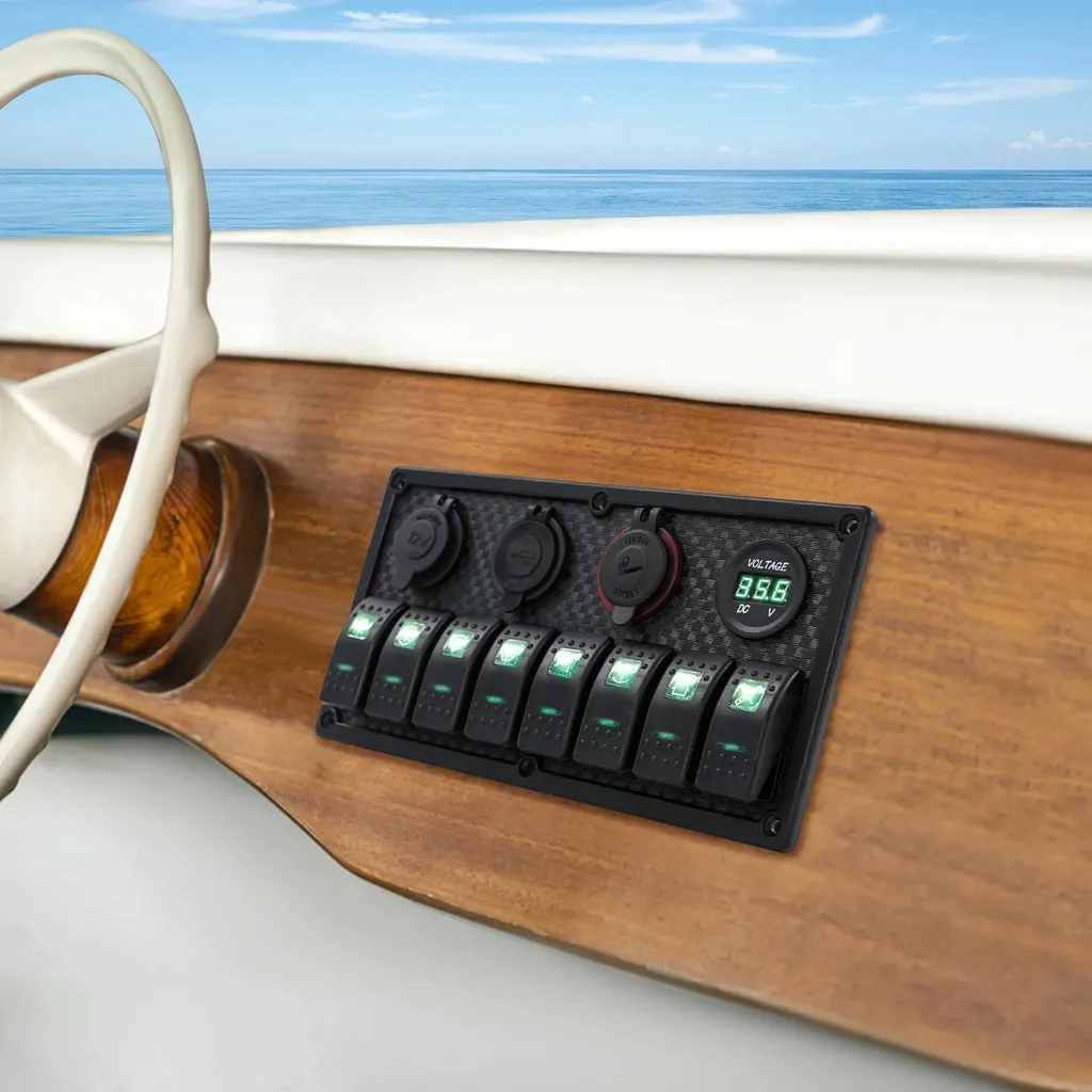 Panneau de Commande 8 LED pour Bateau Yacht 12V 24V avec Fusibles 15A