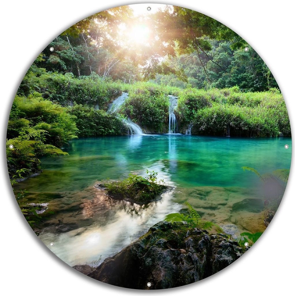 Wallario rundes Outdoor-Poster für Garten oder Balkon, Motiv Türkisgrüner See im Nationalpark in Guatemala, 60 cm Durchmesser