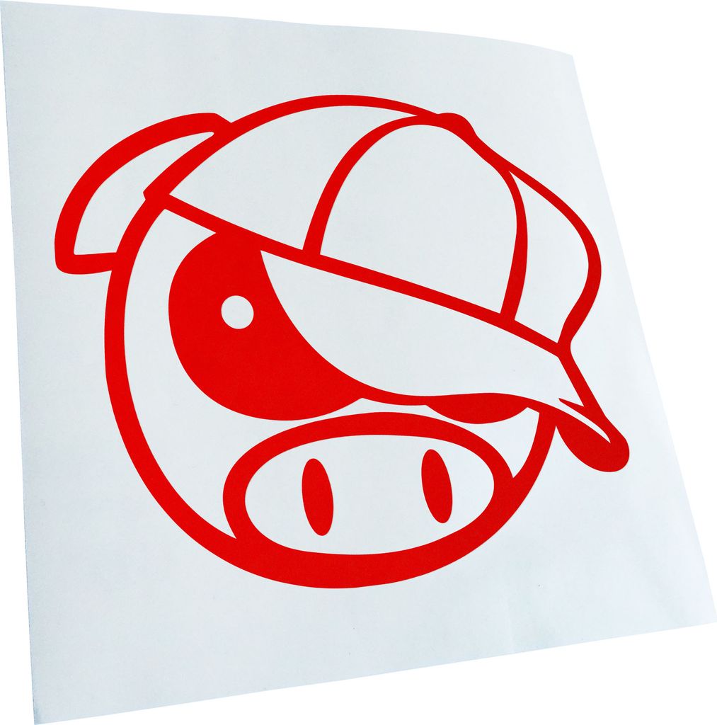 Kiwistar - Autoaufkleber - rot - 60 x 51 cm - Schwein mit bascap - Heckscheibenaufkleber - Aufkleber für Auto Kfz Fahrrad, LKW, Truck Mofa