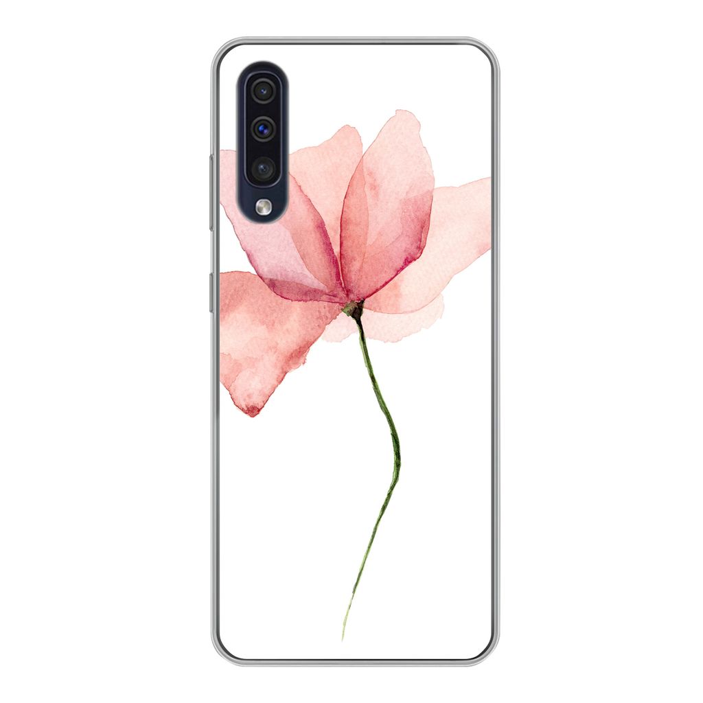 MuchoWow Handyhülle Schutzhülle Hülle für Samsung Galaxy A30s Blumen - Aquarell - Rosa Silikon Softcase Handy Hülle - Karteninhaber