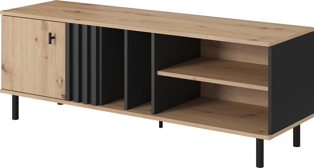 TV Schrank MANDAL - Eiche - Anthrazit - Matt - Breite 138 cm, Höhe 49 cm, Tiefe 40 cm