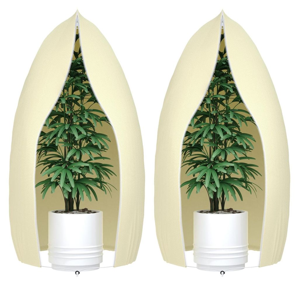 Winterschutz für Pflanzen, 2-teilig, Winterschutz für Topfpflanzen mit Reißverschluss und Kordelzug, frostschützende Pflanzenabdeckungen für B...