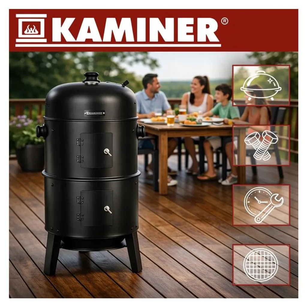 Barbecue de jardin Kaminer avec couvercle compact 44 x 80 x 42 cm