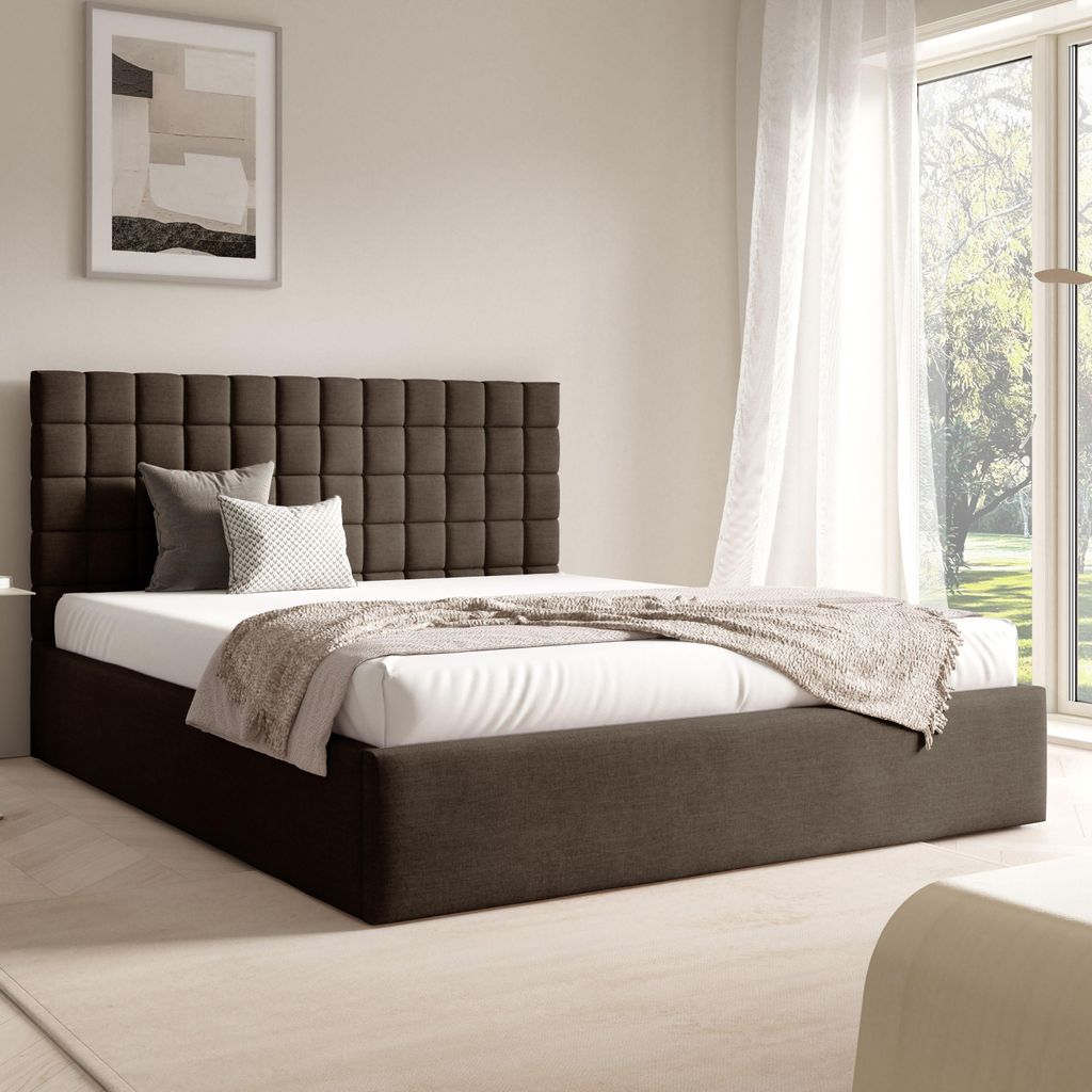 FURNISTAR Polster BEA III mit kasten| 160x200|Doppel mit Stauraum und Lattenrost|Boxspring-Optik|ohne Matratze|Schlafzimmer - Braun
