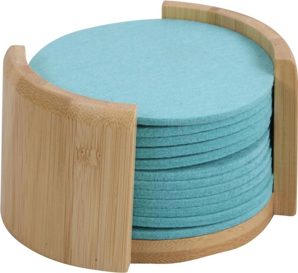 KESPER 58749 Untersetzer, 12er Pack, Filzoptik türkis, inkl. 1x Bambushalter