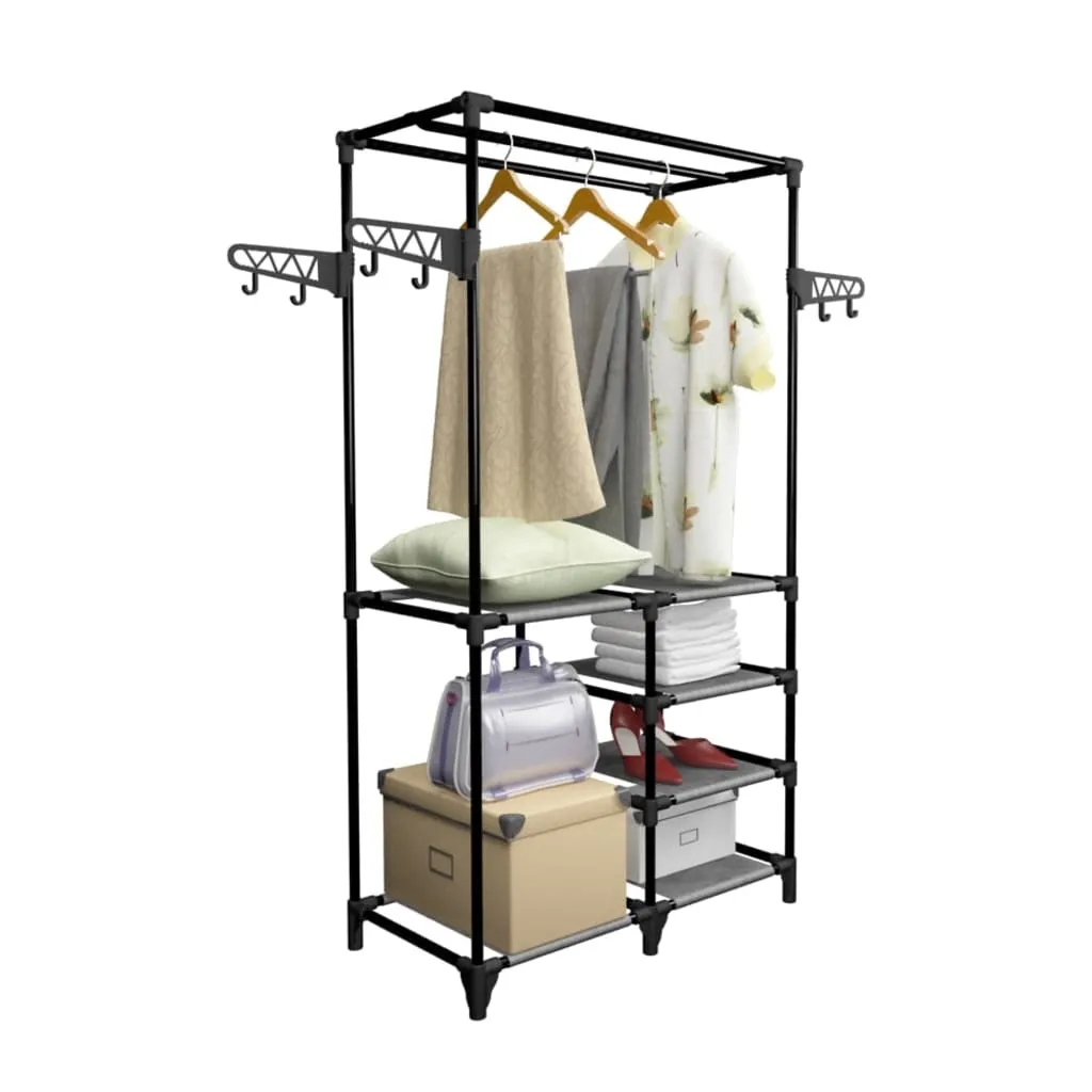 Porte-vêtements stable en acier avec étagères en tissu noir 158 cm haut